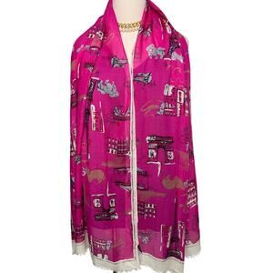 Talbots 100% modal preppy Paris scarf Eiffel Tower Arc de Triomphe 26 x 72"